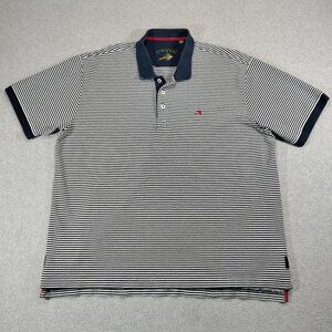 Orvis Polo Shirt Mens XXL Striped Navy Fly Lure Logo 100% Cotton